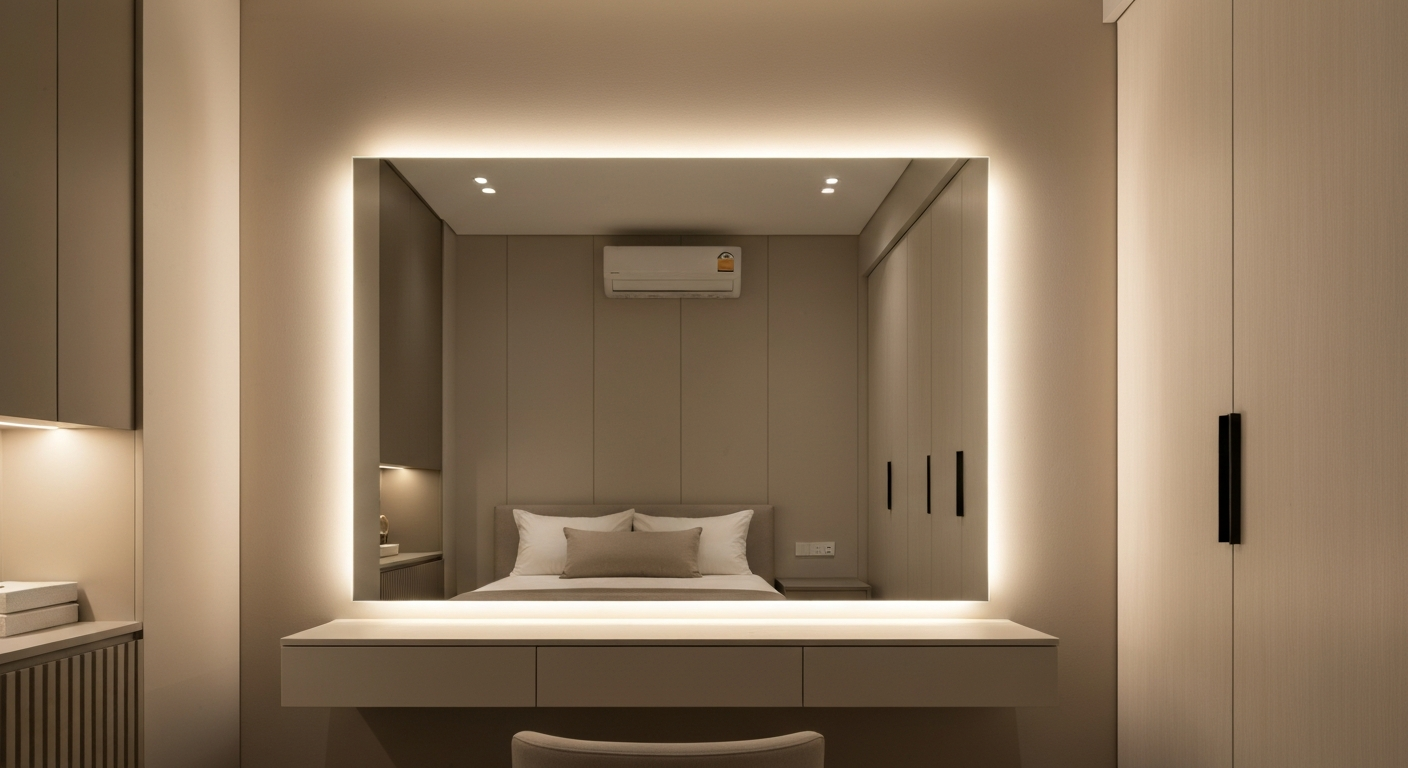 LED strip โต๊ะเครื่องแป้ง Vanity Mirror — แสงสวยดูดี ไม่สะท้อน ไม่มีเงา