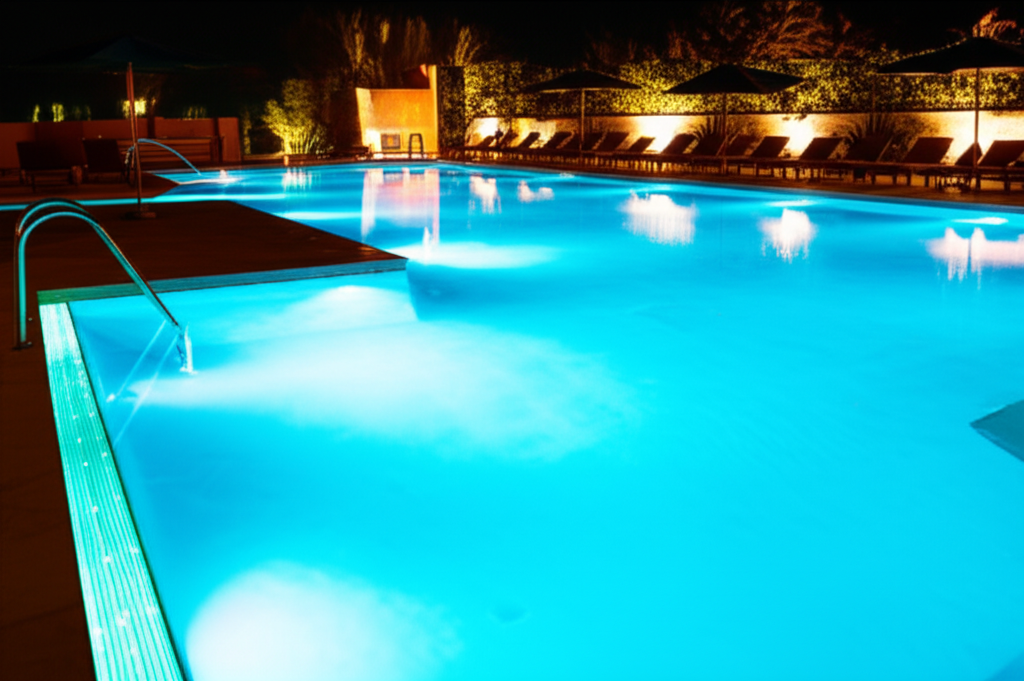 ฝังไฟรอบขอบสระว่ายน้ำ