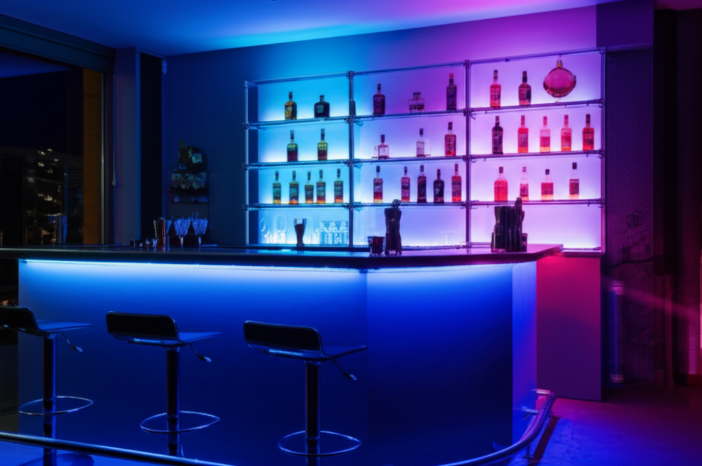 บาร์ในบ้าน สีฟ้า-ชมพูสลับจังหวะปาร์ตี้