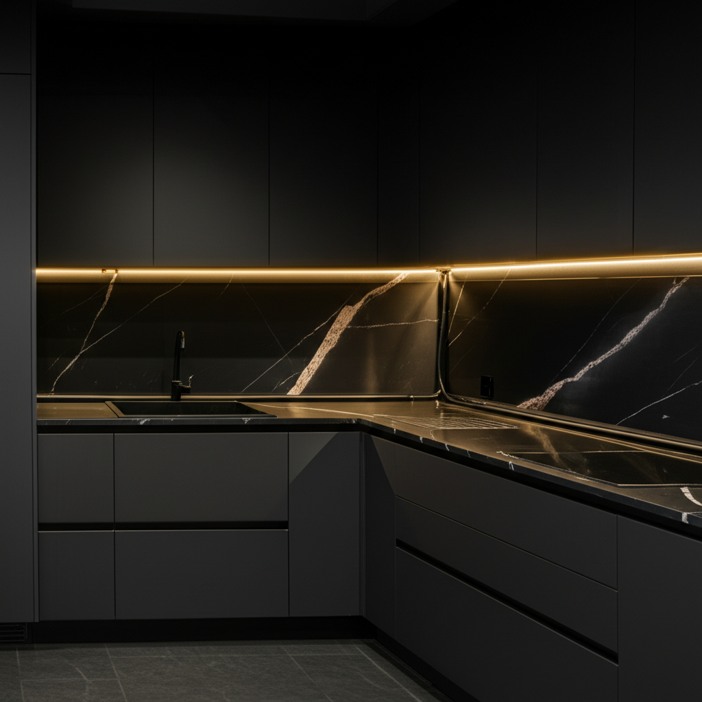 เฟอร์นิเจอร์สีดำหรือเทาเข้ม กลมกลืนเป็นเนื้อเดียวกัน